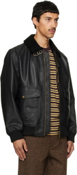 Hugo Black Leather Aviator Jacket
