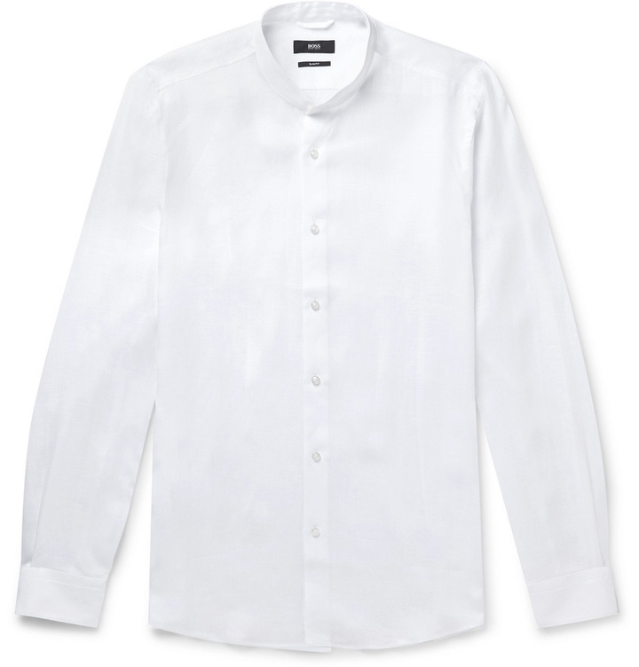 Photo: Hugo Boss - Jordi Slim-Fit Grandad-Collar Linen Shirt - White