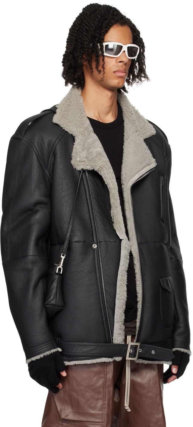 Rick Owens Black Porterville Jumbo Luke Stooges Shearling Jacket