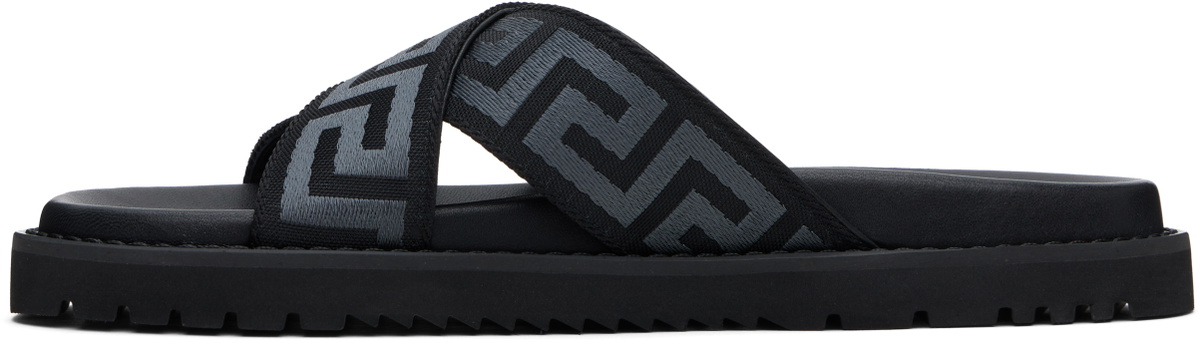 Versace Black Greek Ribbon Sandals