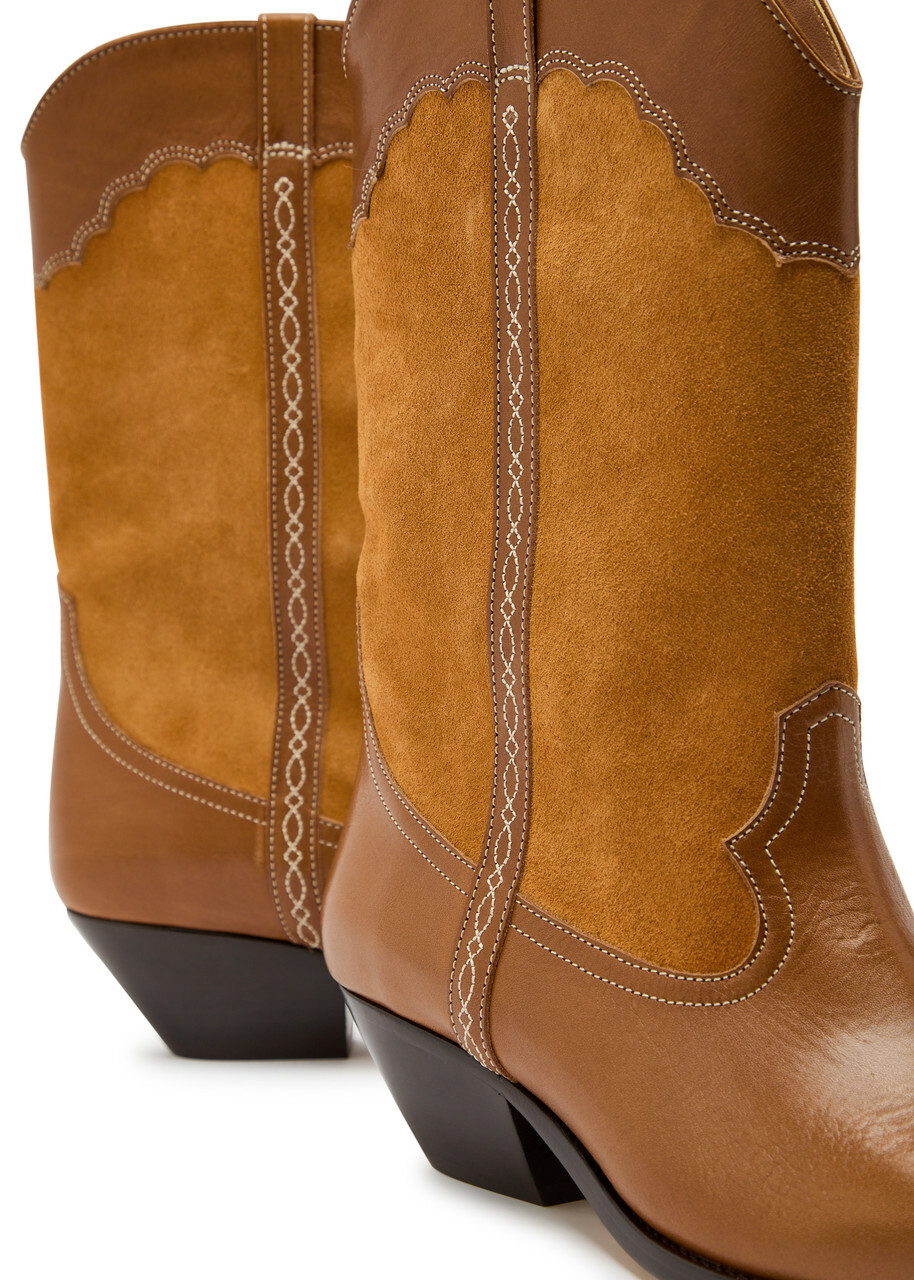 Isabel Marant Duerto Western Panelled Leather Mid-calf Boots Tan