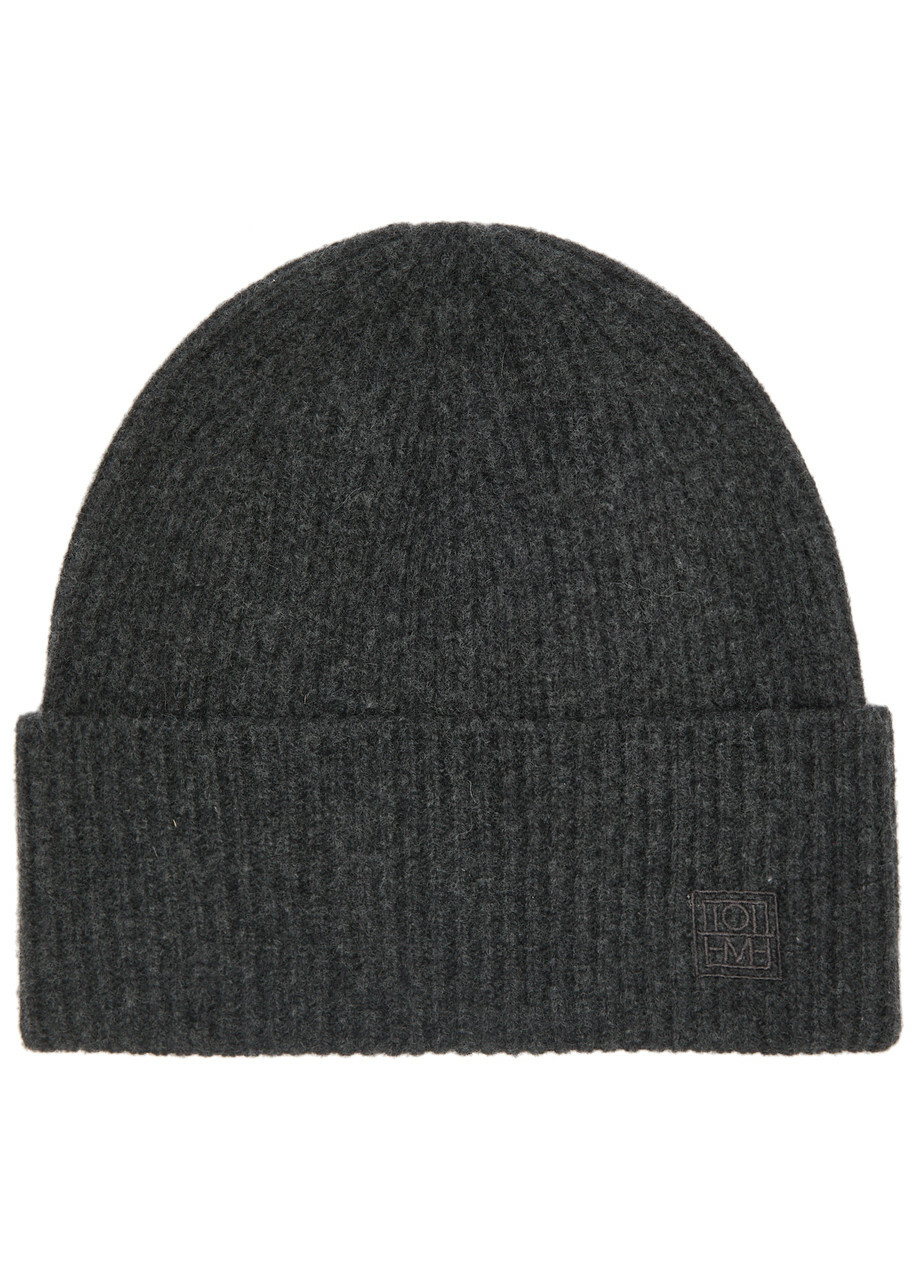 SS25【TOTEME】Charcoal Melange Ribbed Wool Beanie TOTEME charcoal melange ribbed wool beanie Grey Toteme