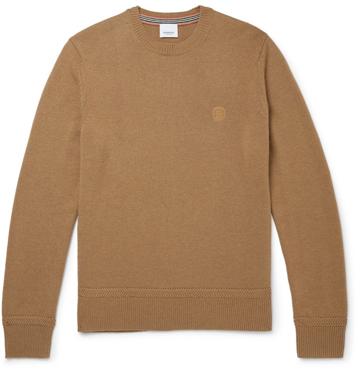 Photo: Burberry - Slim-Fit Logo-Embroidered Cashmere Sweater - Brown