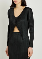 Pleats Please Issey Miyake Pleated Woven Cardigan Black
