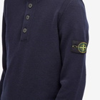 Stone Island Men's Lambswool Quarter Button Knit in Navy Blue