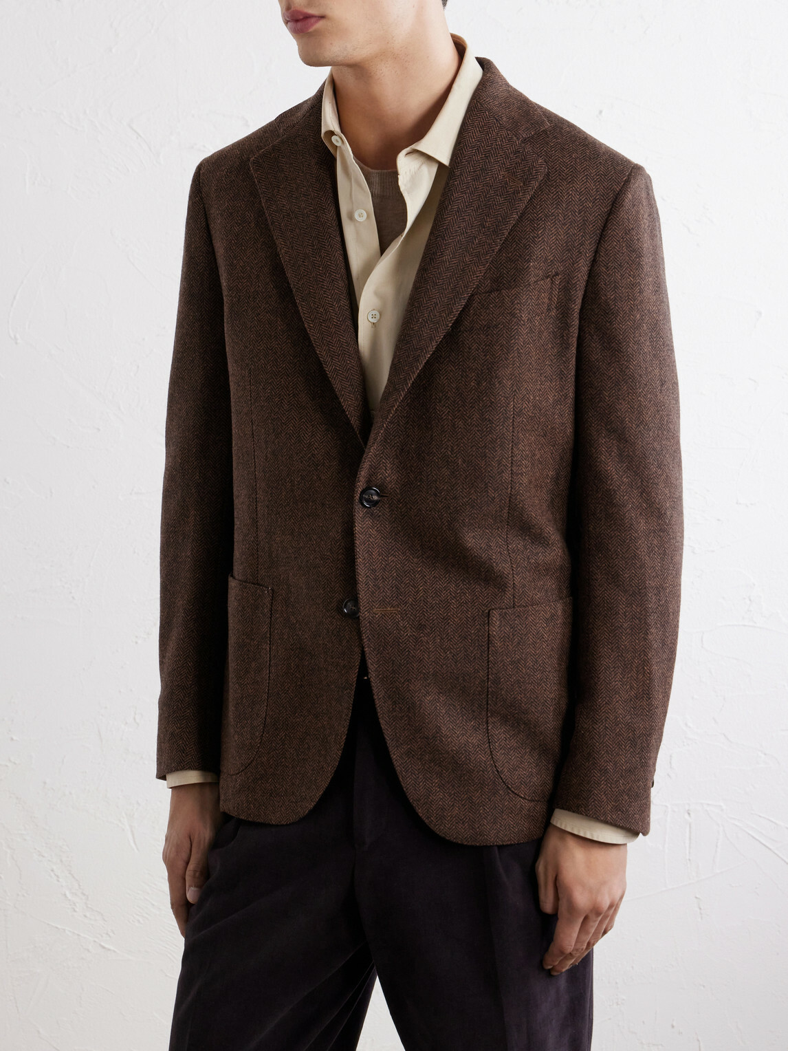 De Petrillo - Posillipo Wool and Cashmere-Blend Herringbone Blazer - Brown