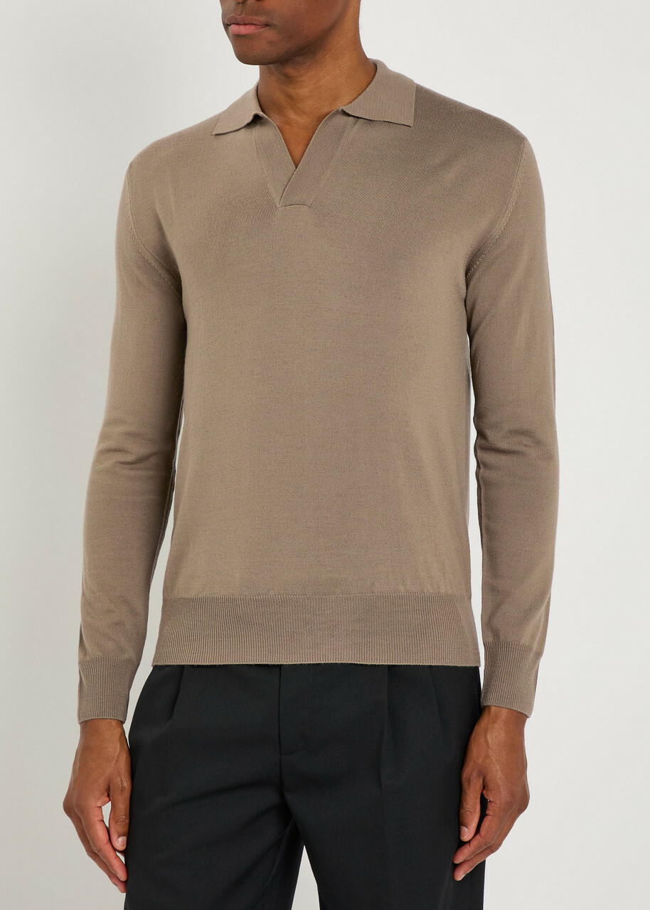 Aurélien Merino Wool Polo Shirt Taupe