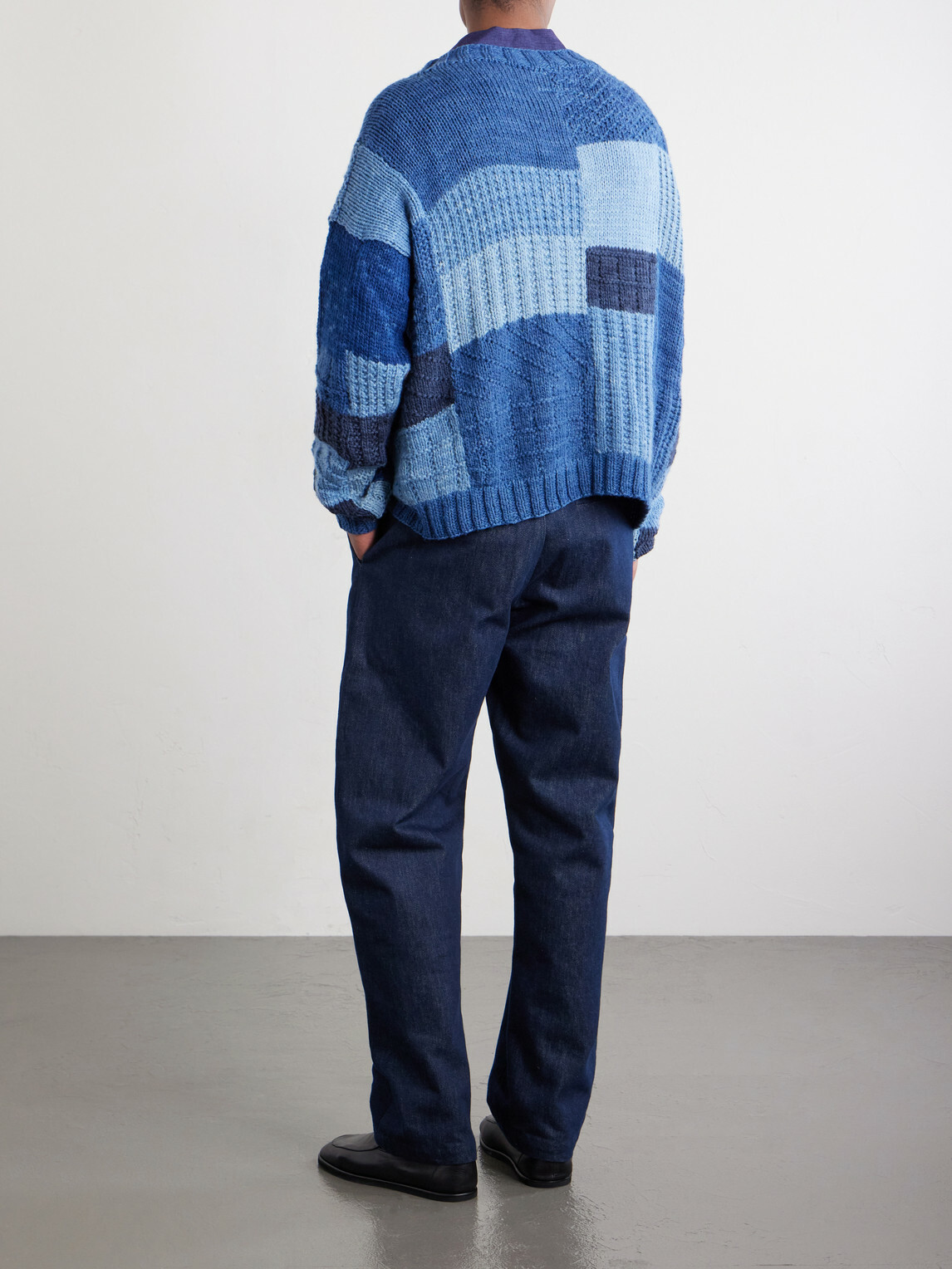 Kartik Research - Patchwork Cable-Knit Wool Cardigan - Blue