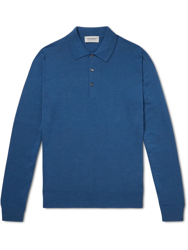 Photo: John Smedley - Belper Merino Wool and Sea Island Cotton-Blend Polo Shirt - Blue
