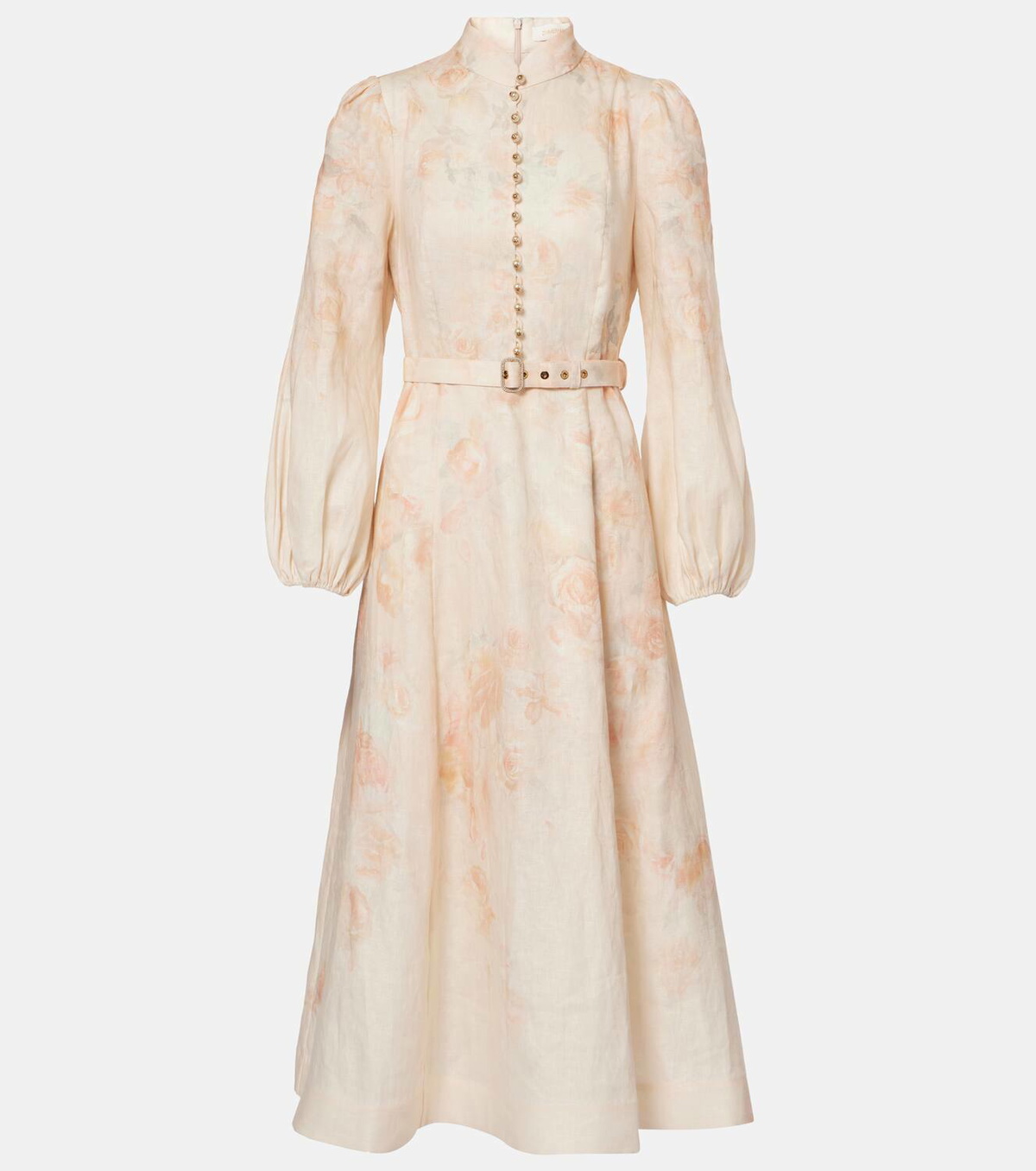 Zimmermann Floral balloon-sleeve linen midi dress Zimmermann