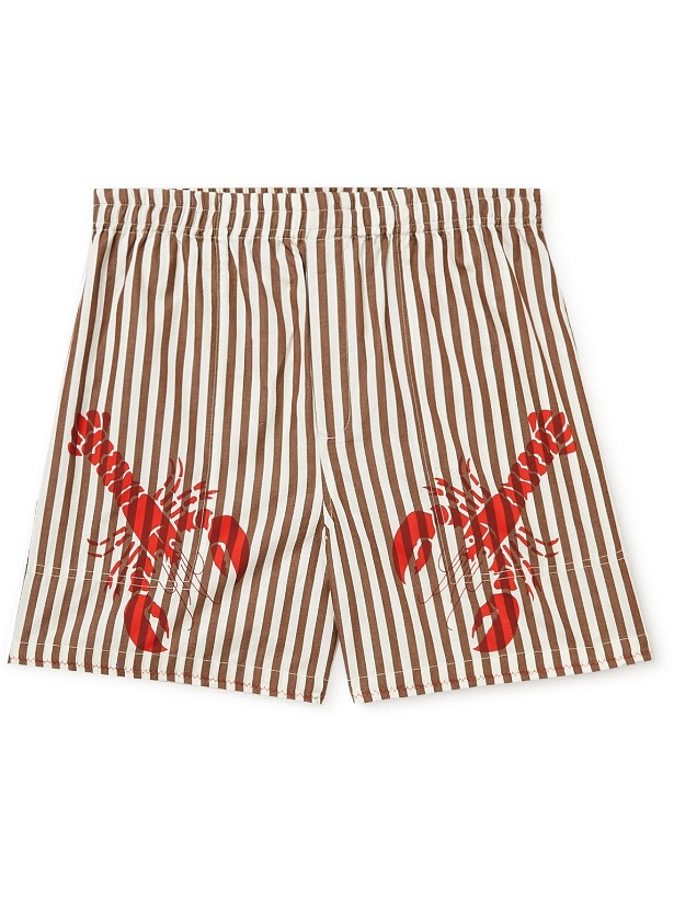 Photo: BODE - Lobster Bake Straight-Leg Printed Striped Cotton Shorts - Brown