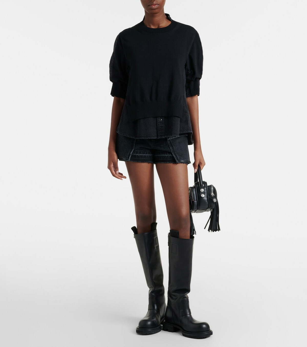 Sacai Belted denim shorts