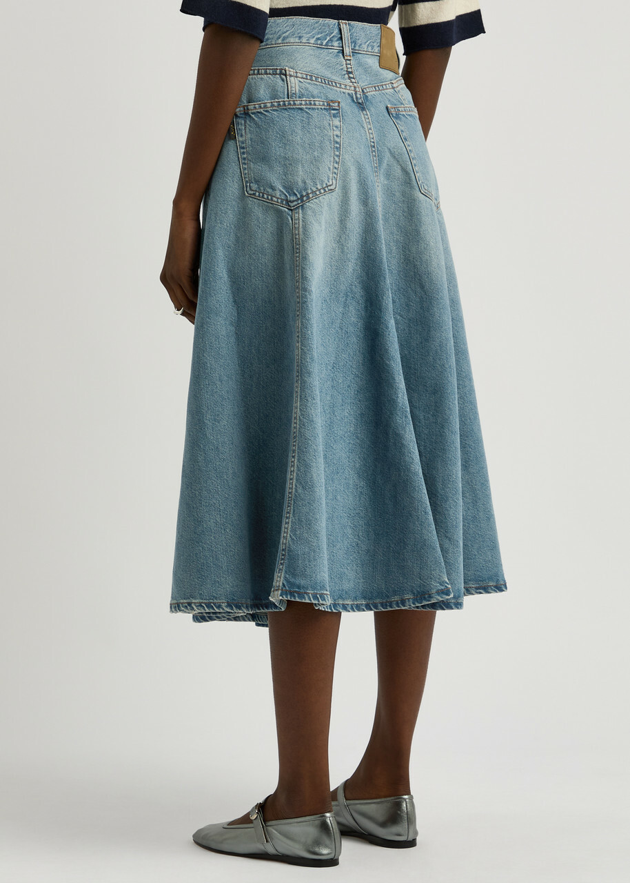 Haikure Serenity Panelled Denim Midi Skirt Blue