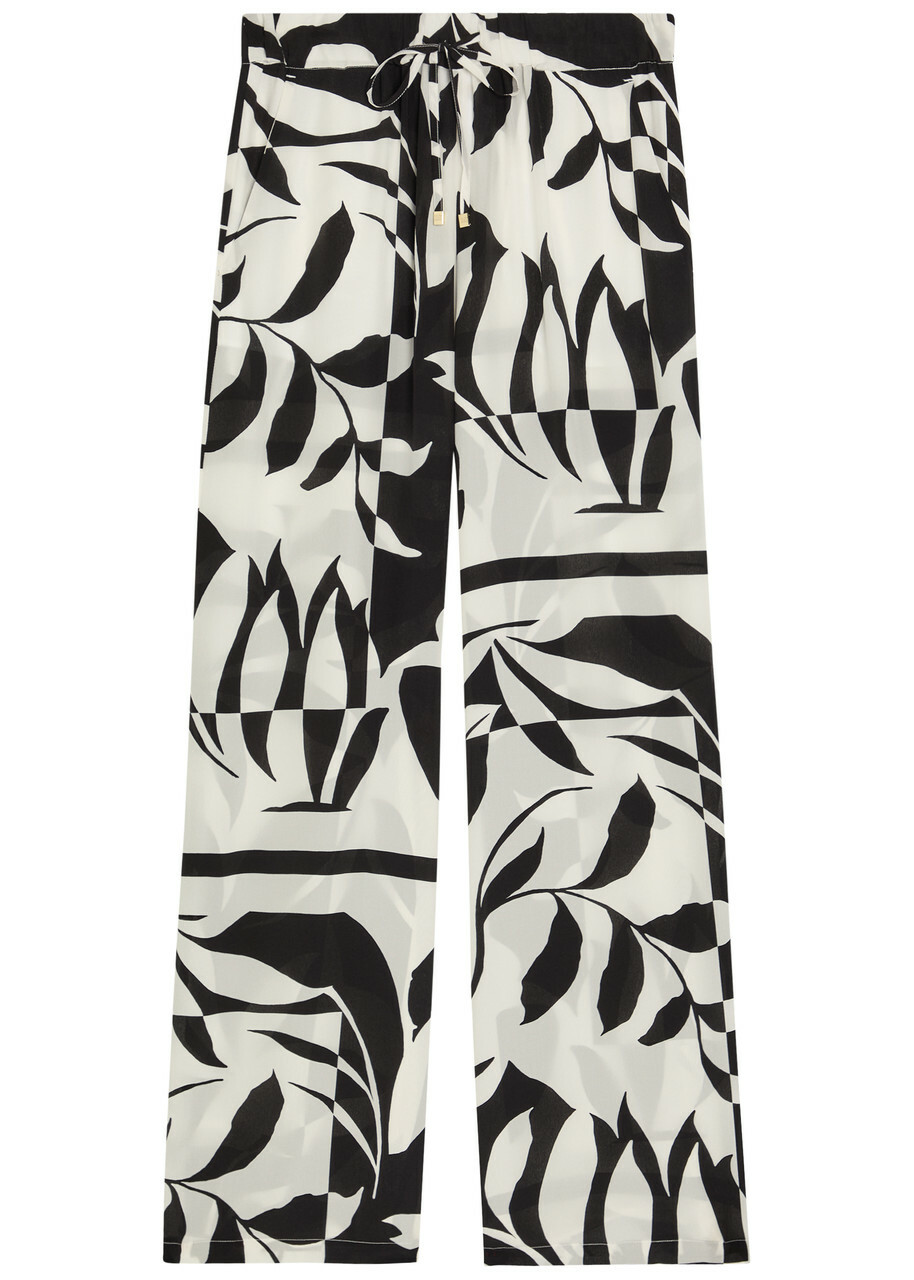 Max Mara Voto Printed Wide-leg Silk Trousers Black