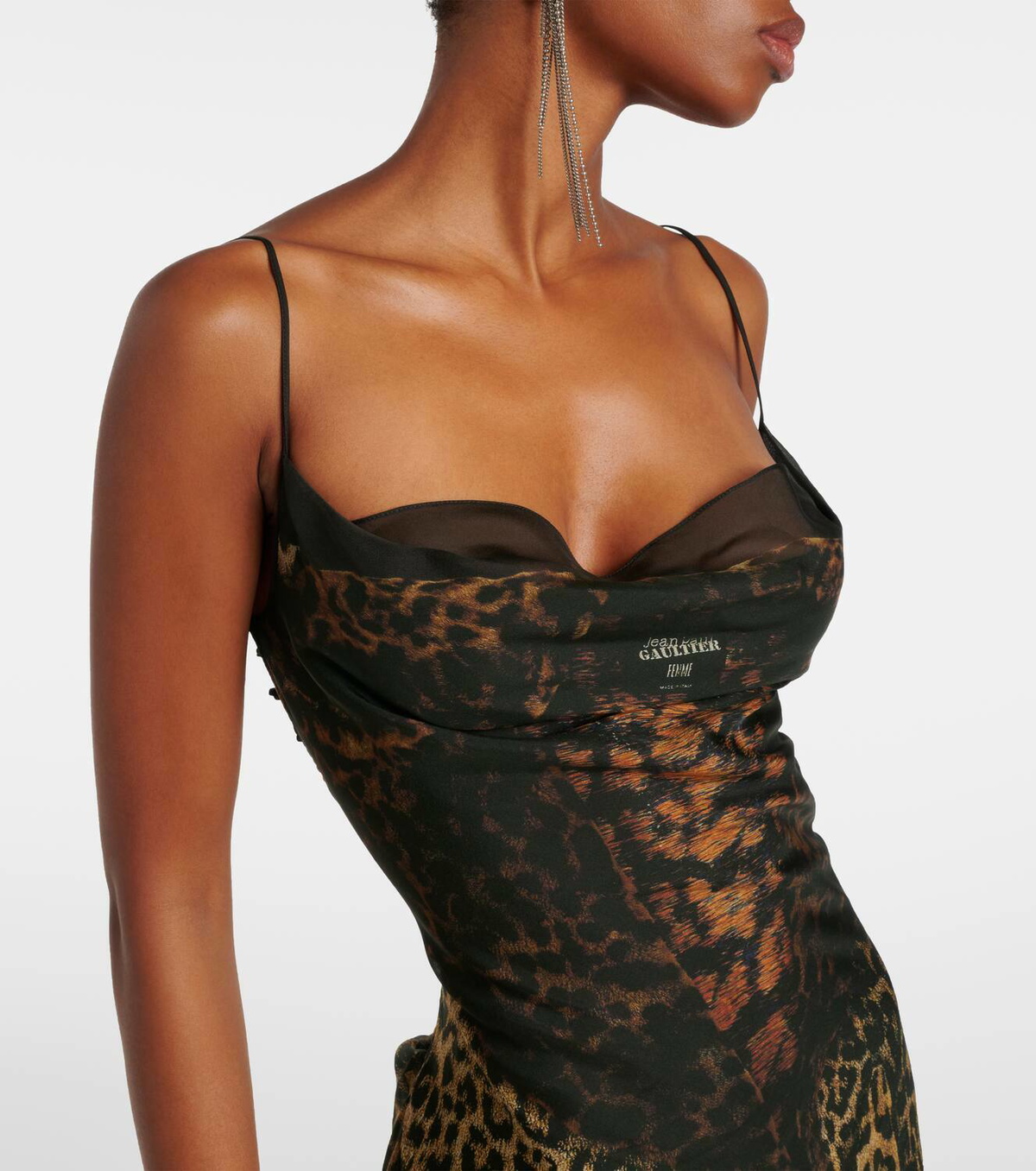 white christmas dresses Jean Paul Gaultier Soleil Embroidered Leopard Mesh Maxi Dress – Recess main image 0