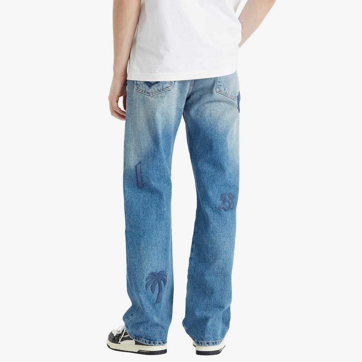 Palm Angels Men's Straight 5 Pocket Jeans in Light Blue