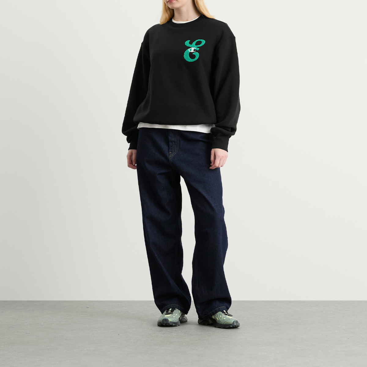 Champion for E by END. Crew Sweatshirt 'Emerald' in Black