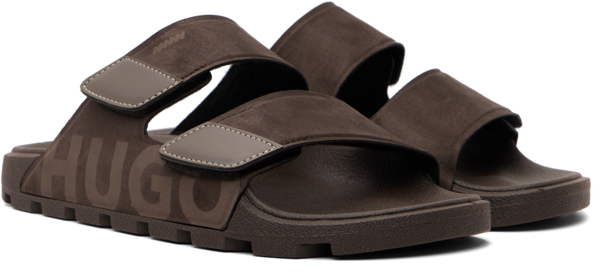 Hugo Brown Faux-Suede Logo Detailing Sandals