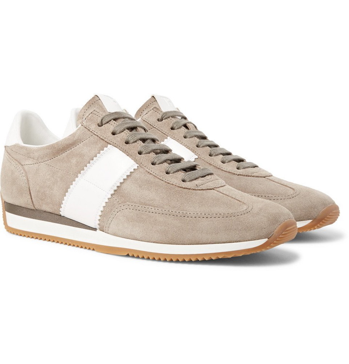 Photo: TOM FORD - Orford Leather-Trimmed Suede Sneakers - Men - Beige