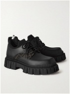Fendi - Logo Jacquard-Trimmed Leather Derby Shoes - Black