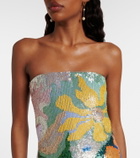 Là Fuori Floral sequined strapless gown