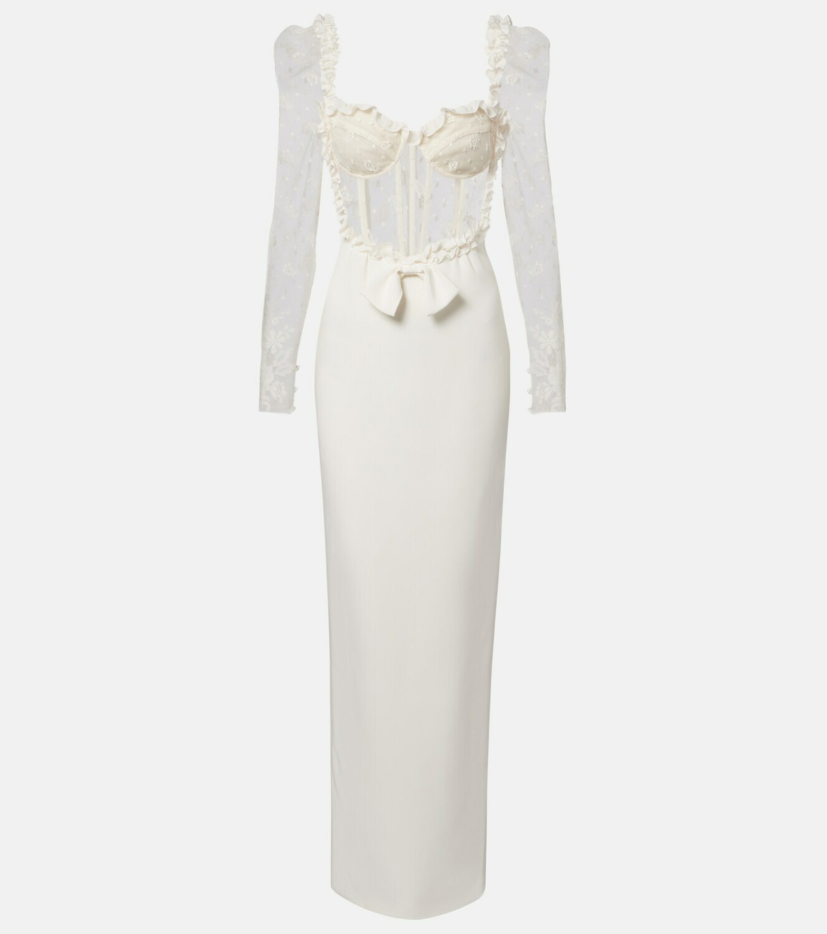 Alessandra Rich Bow-detail lace-trimmed cady gown