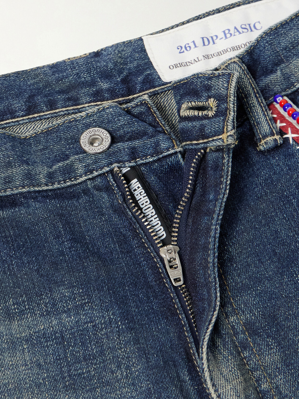 Neighborhood - Savage Straight-Leg Bead-Embellished Distressed Jeans - Blue