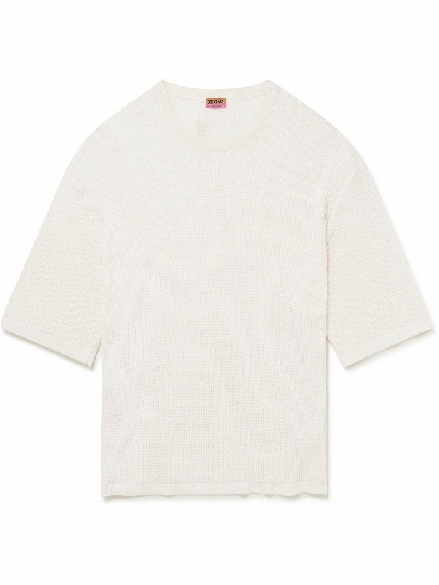 Photo: ZEGNA x The Elder Statesman - Waffle-Knit Cotton and Oasi Cashmere-Blend T-Shirt - White