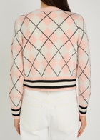 Alice + Olivia Grace Argyl Cropped Cashmere-blend Cardigan Pink