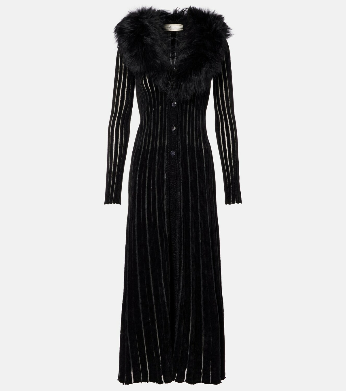 Blumarine Shearling-trimmed striped cardigan