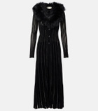 Blumarine Shearling-trimmed striped cardigan