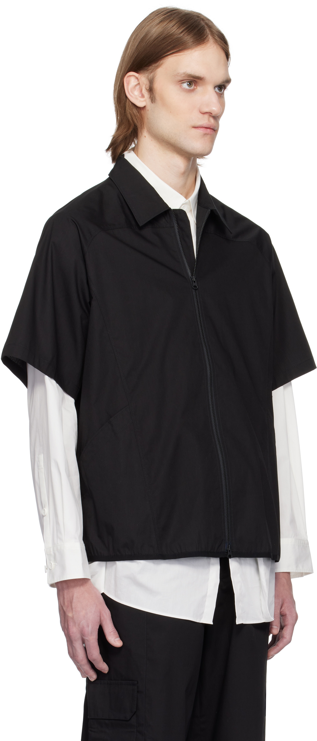 GR10K Black Poplin Zipped Short Sleeve Shirt