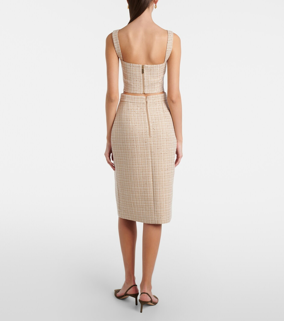 Elie Saab Checked sequined tweed midi skirt