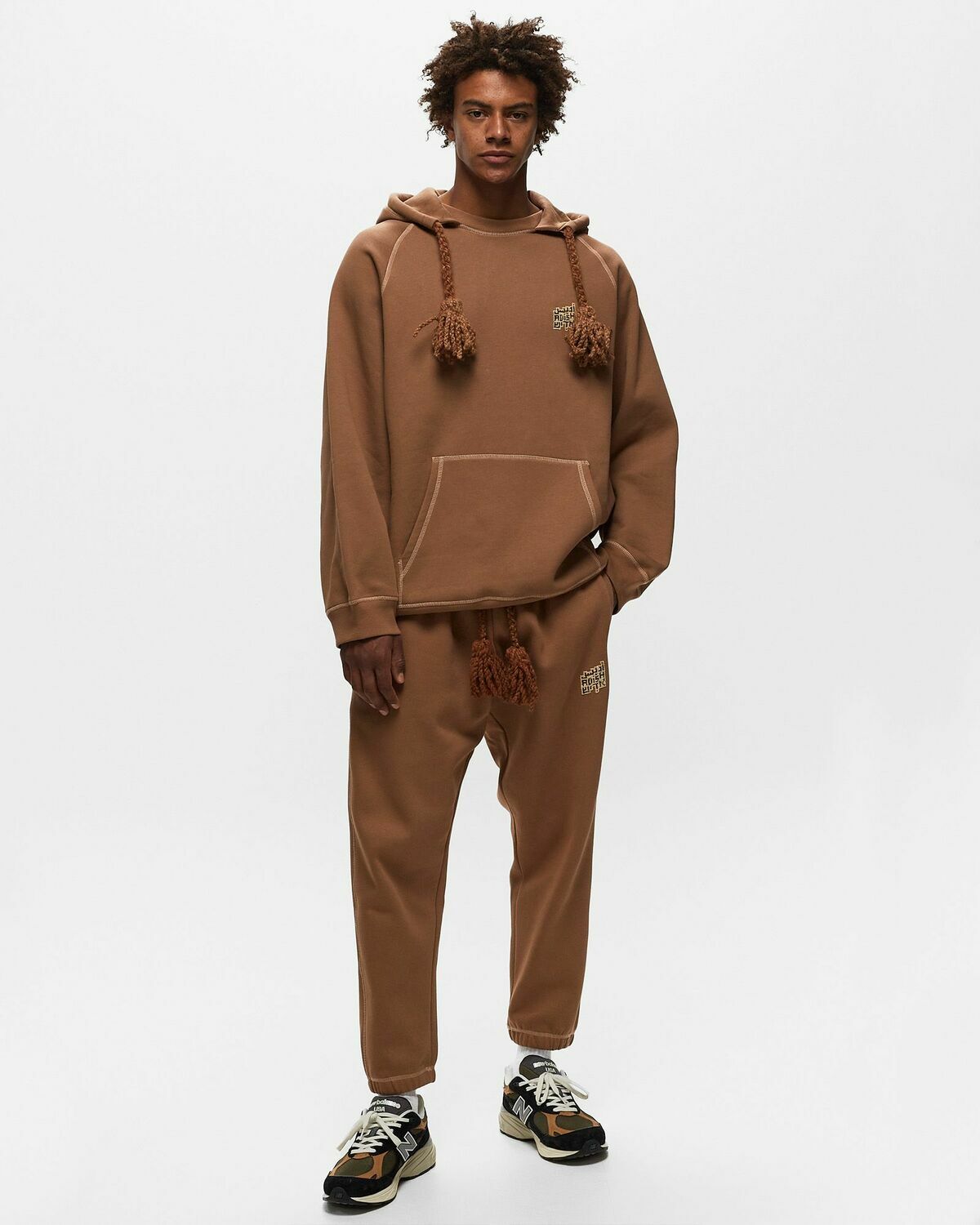 Adish Tatreez Logo Contrast Stitched Lakiya Hoodie Brown Hoodies