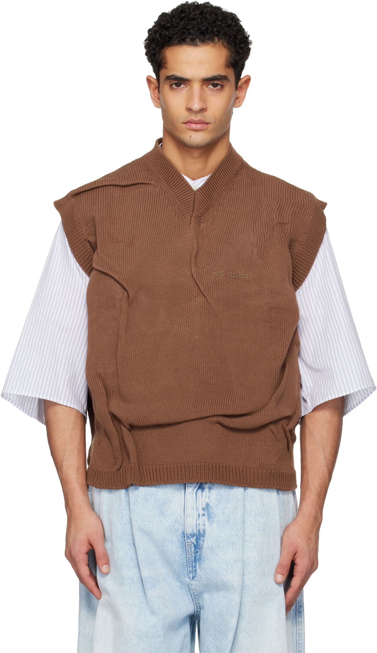 Hed Mayner Brown Knit Sweater Vest