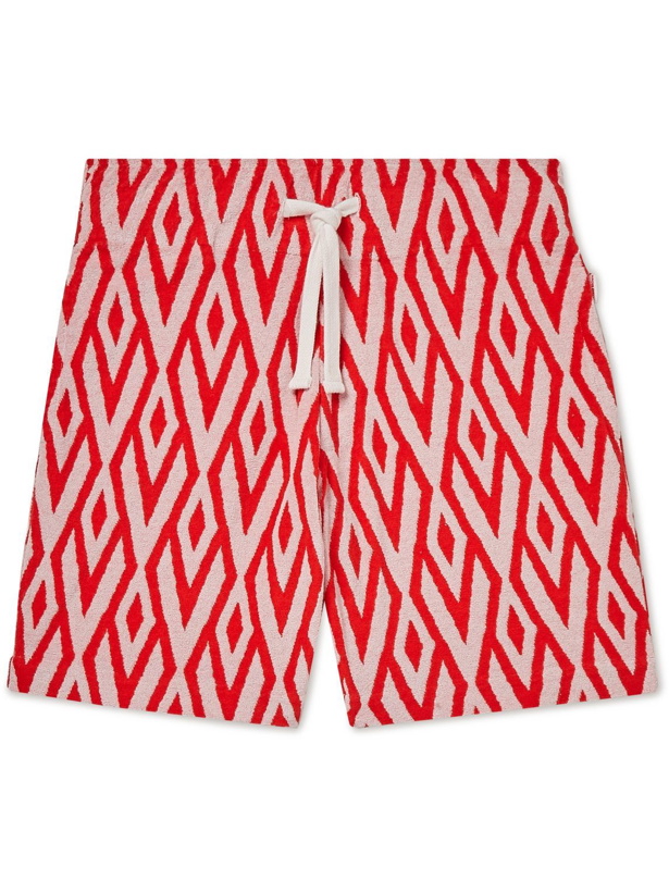Photo: Orlebar Brown - Trevone Straight-Leg Cotton-Blend Terry Jacquard Drawstring Shorts - Red