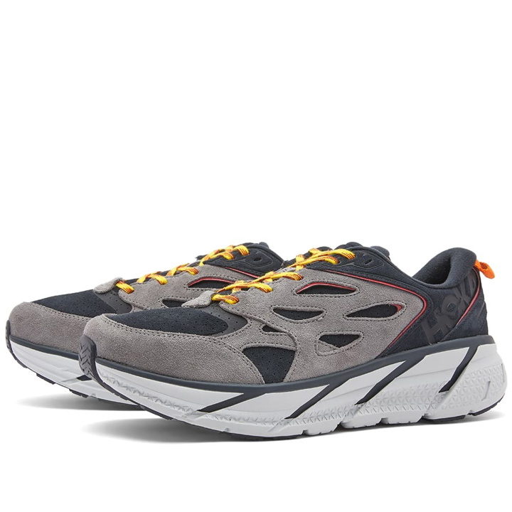Photo: Hoka One One Men's Clifton L Suede Sneakers in Black/Lunar Rock