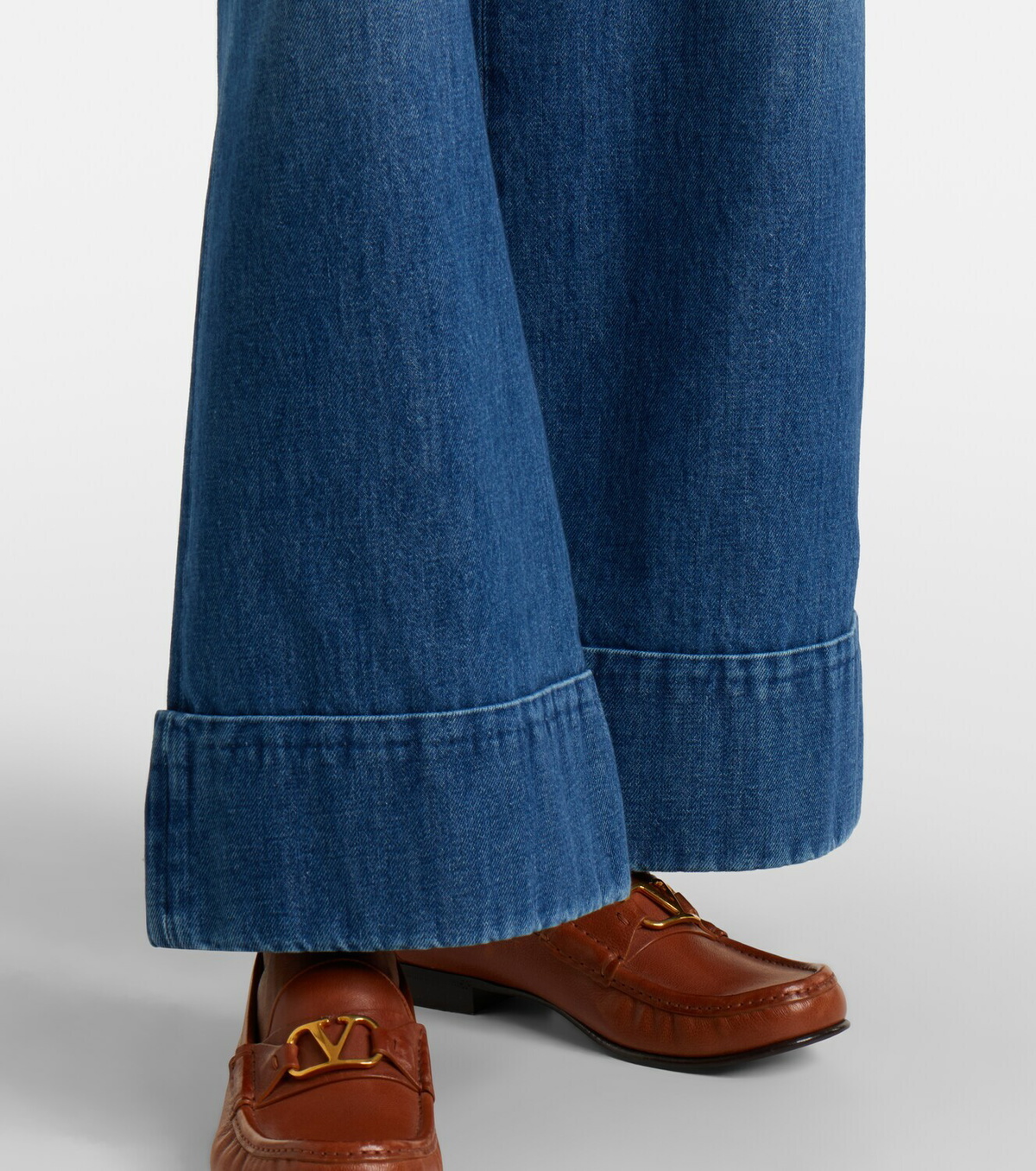 Valentino Leather-trimmed wide-leg jeans