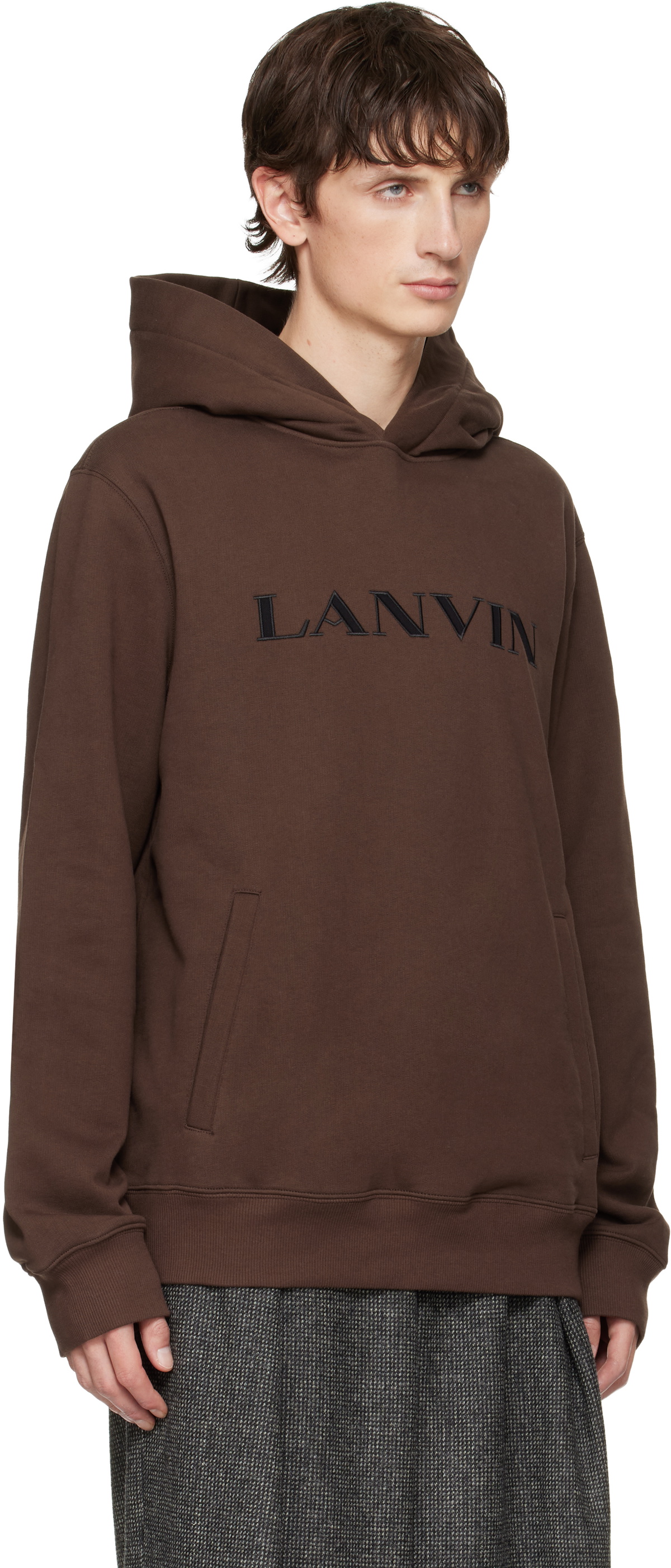 Lanvin Brown 'Lanvin' Embroidered Cotton Hoodie