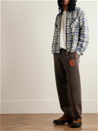 Cherry Los Angeles - Chambray-Trimmed Logo-Embroidered Checked Cotton-Flannel Shirt Jacket - Blue