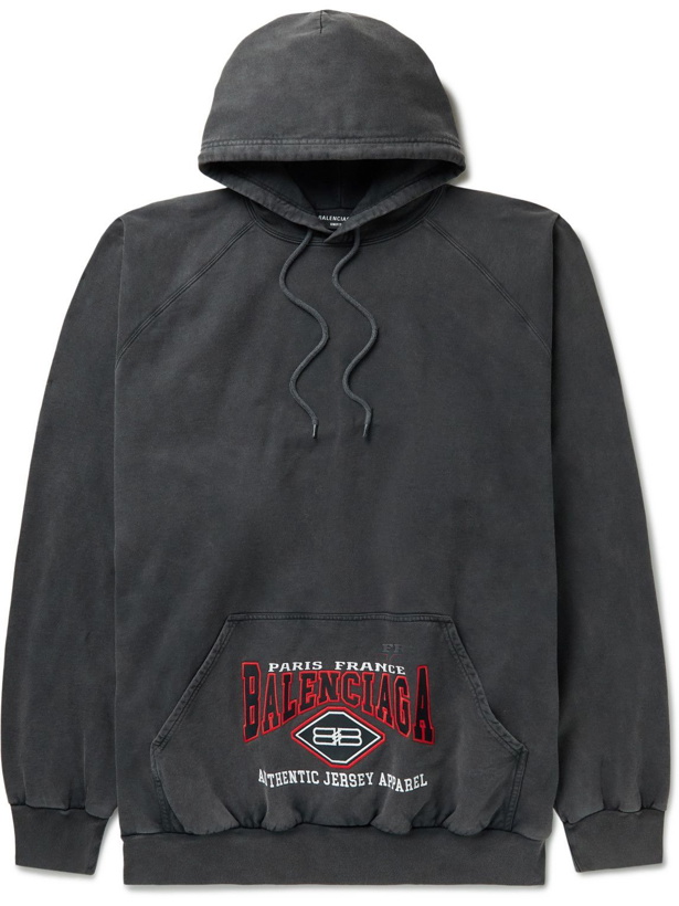Photo: Balenciaga - Oversized Logo-Embroidered Cotton-Jersey Hoodie - Black