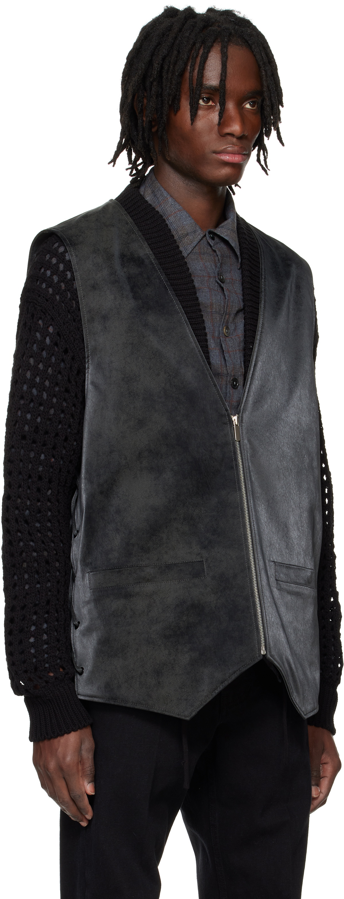 System Black Knotted Faux-Suede Vest