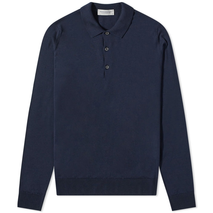 Photo: John Smedley Men's Merino Long Sleeve Knit Polo Shirt in Midnight