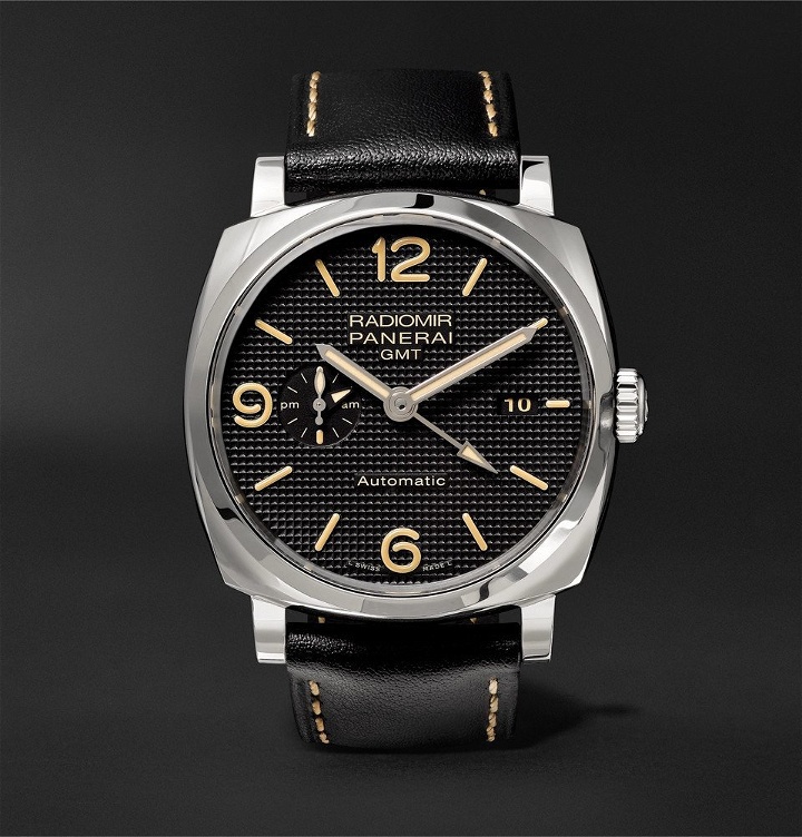 Photo: Panerai - Radiomir 1940 3 Days GMT Automatic Acciaio 45mm Stainless Steel and Leather Watch - Black