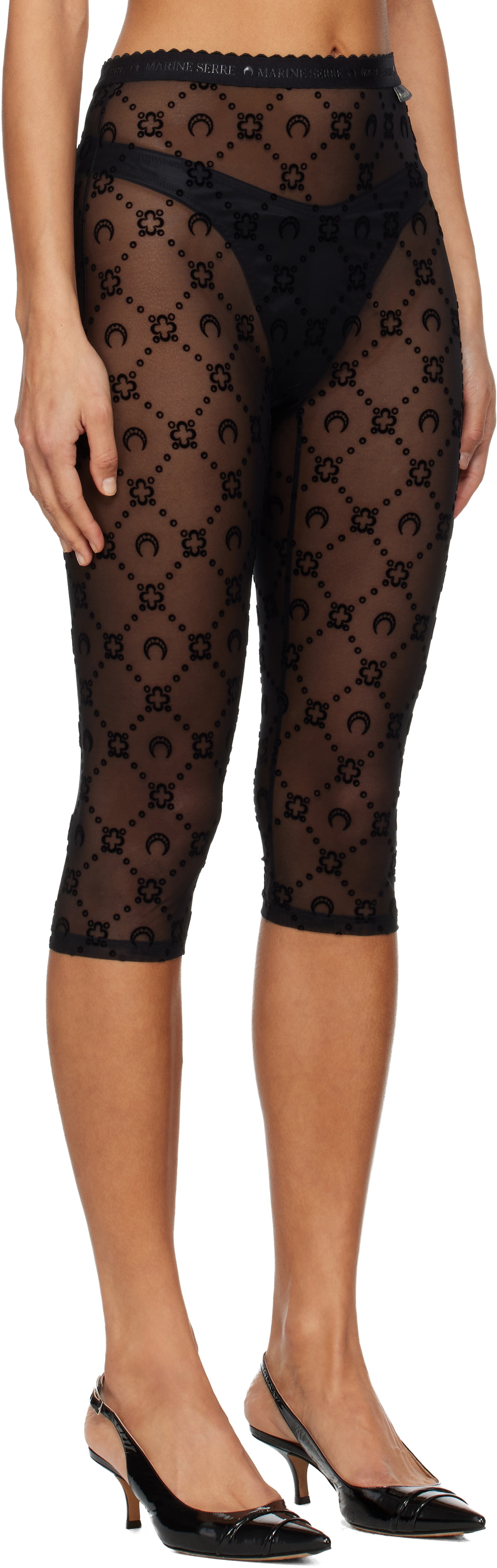 Marine Serre Black Moonogram Mesh Flock Capri Leggings