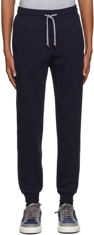 Photo: Brunello Cucinelli Navy Techno Cotton Lounge Pants