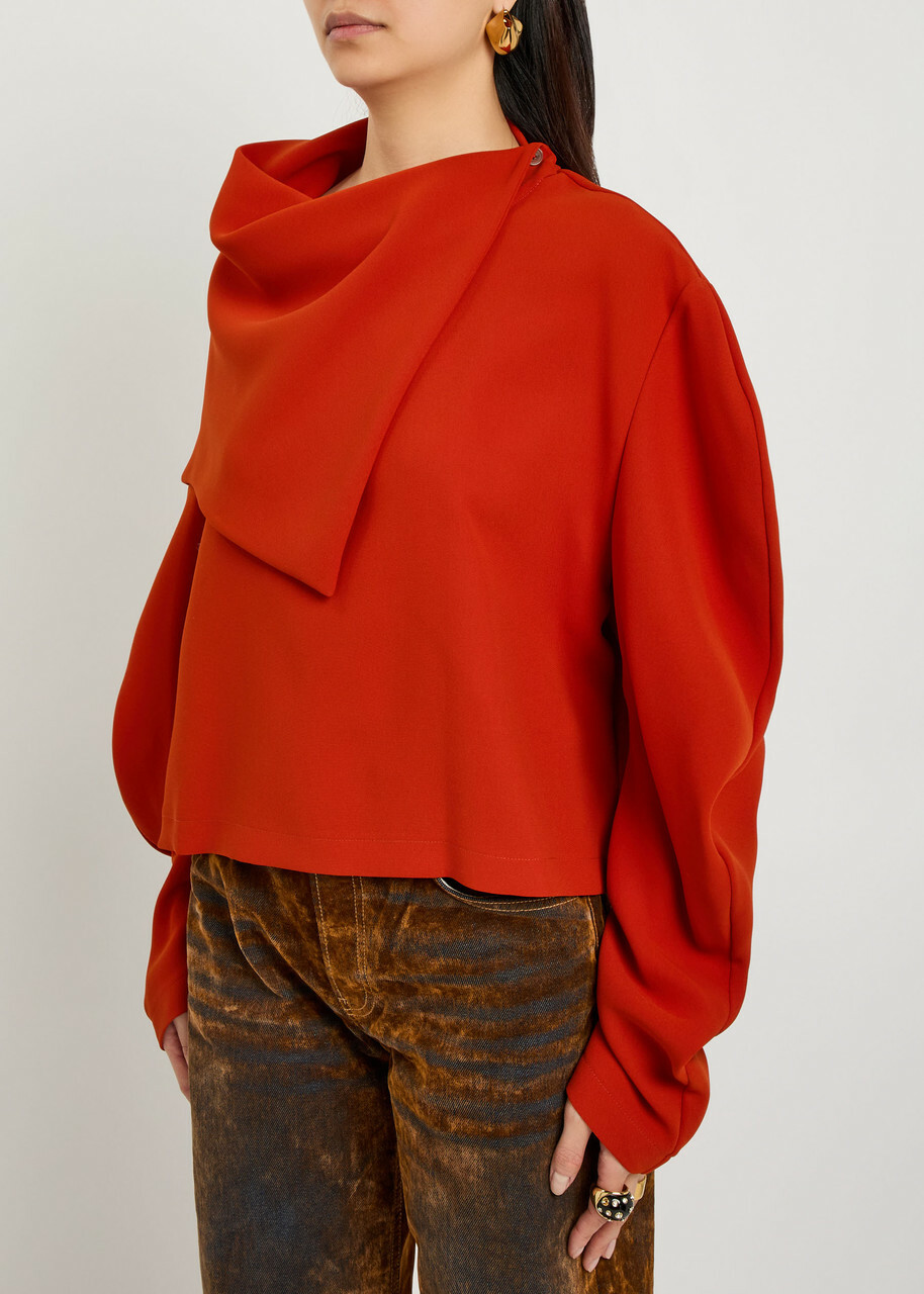 A.W.A.K.E Mode Draped Panelled-collar Crepe top Terracotta