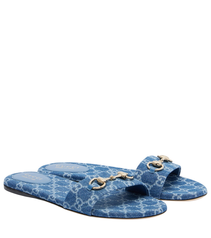 Photo: Gucci Horsebit GG denim slides