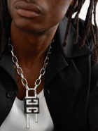 Givenchy - Silver-Tone and Croc-Effect Leather Chain Necklace