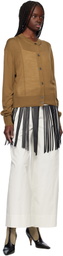 RECTO Tan Crewneck Sheer Knit Cardigan
